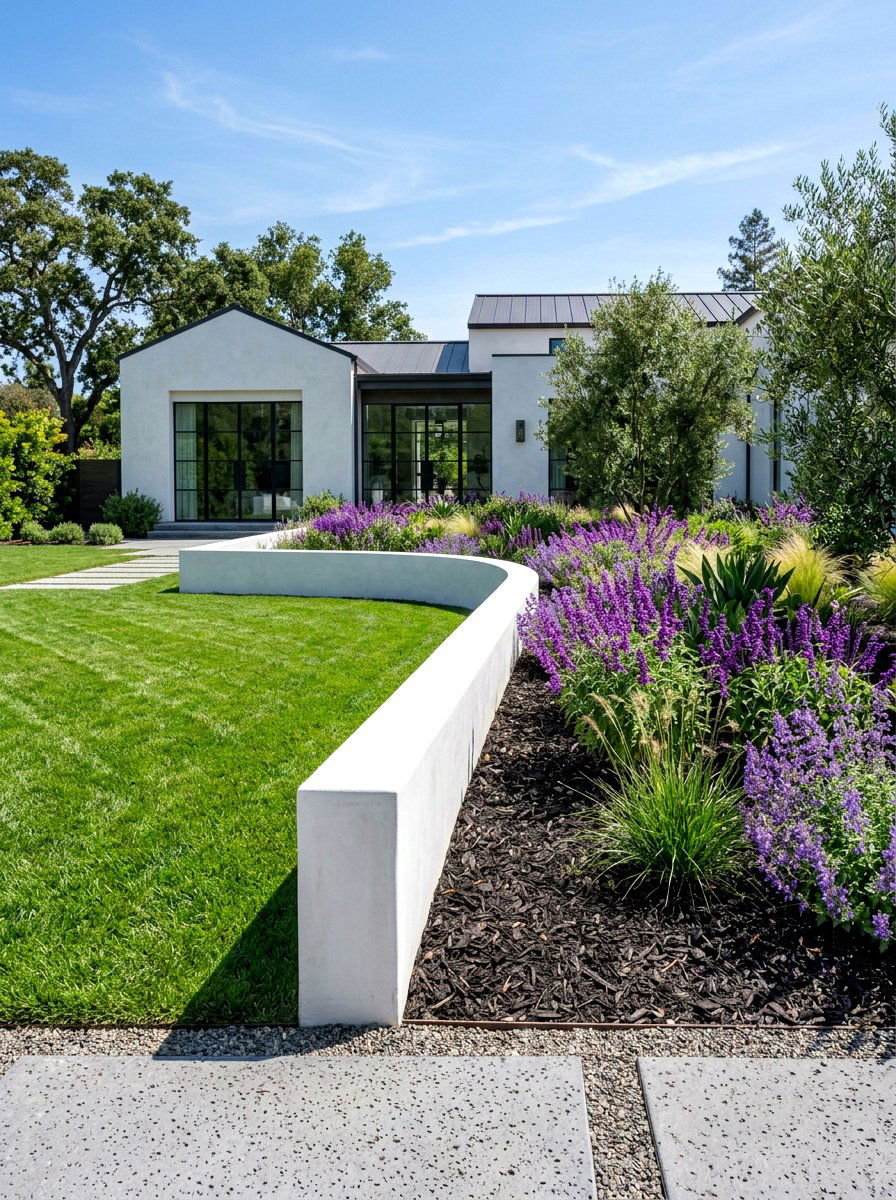 Contemporary White Stucco Border - 30 limewashed wall backyard ideas