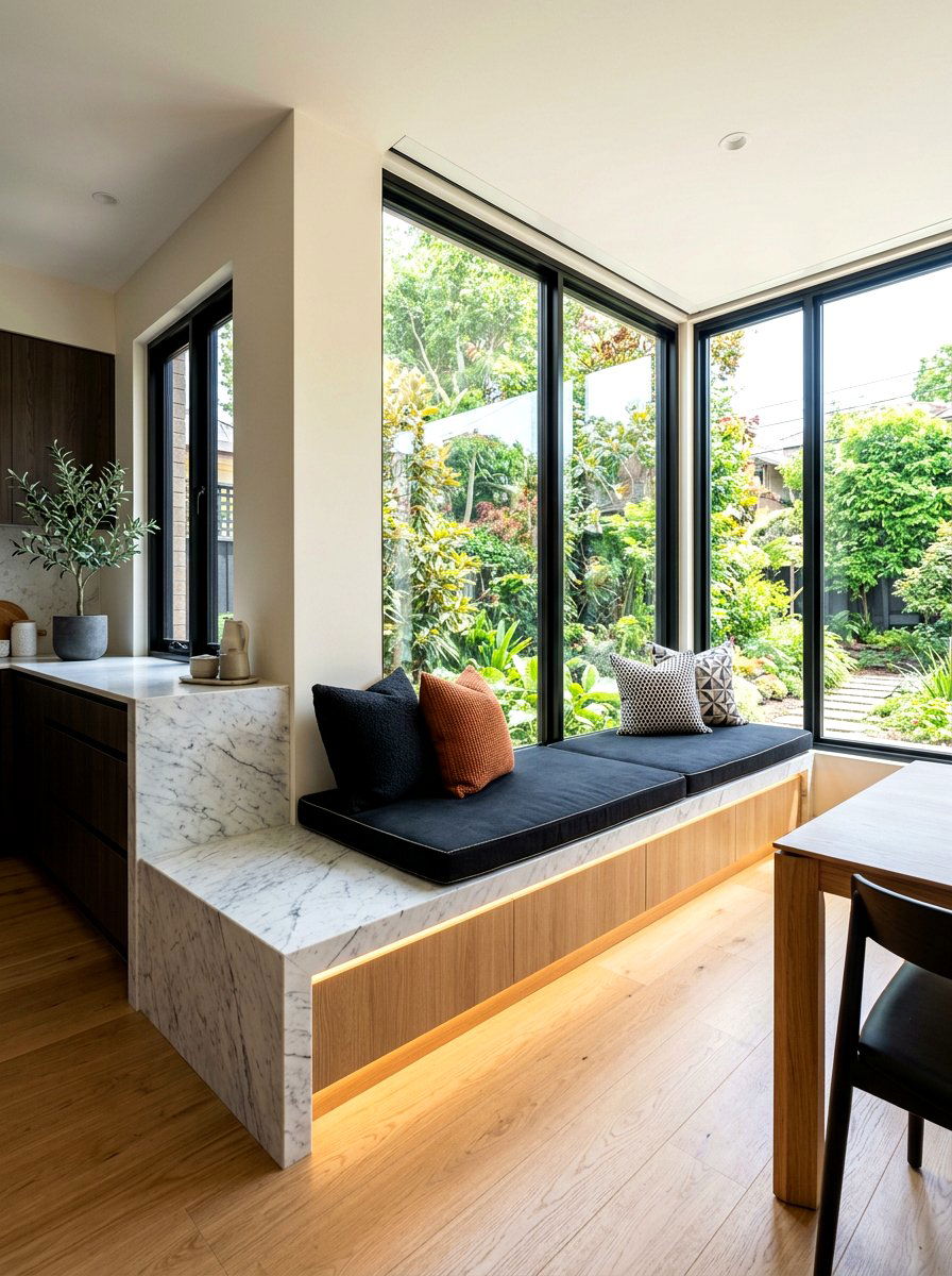 Contemporary Window Seat - 30 cozy kitchen window seat ideas