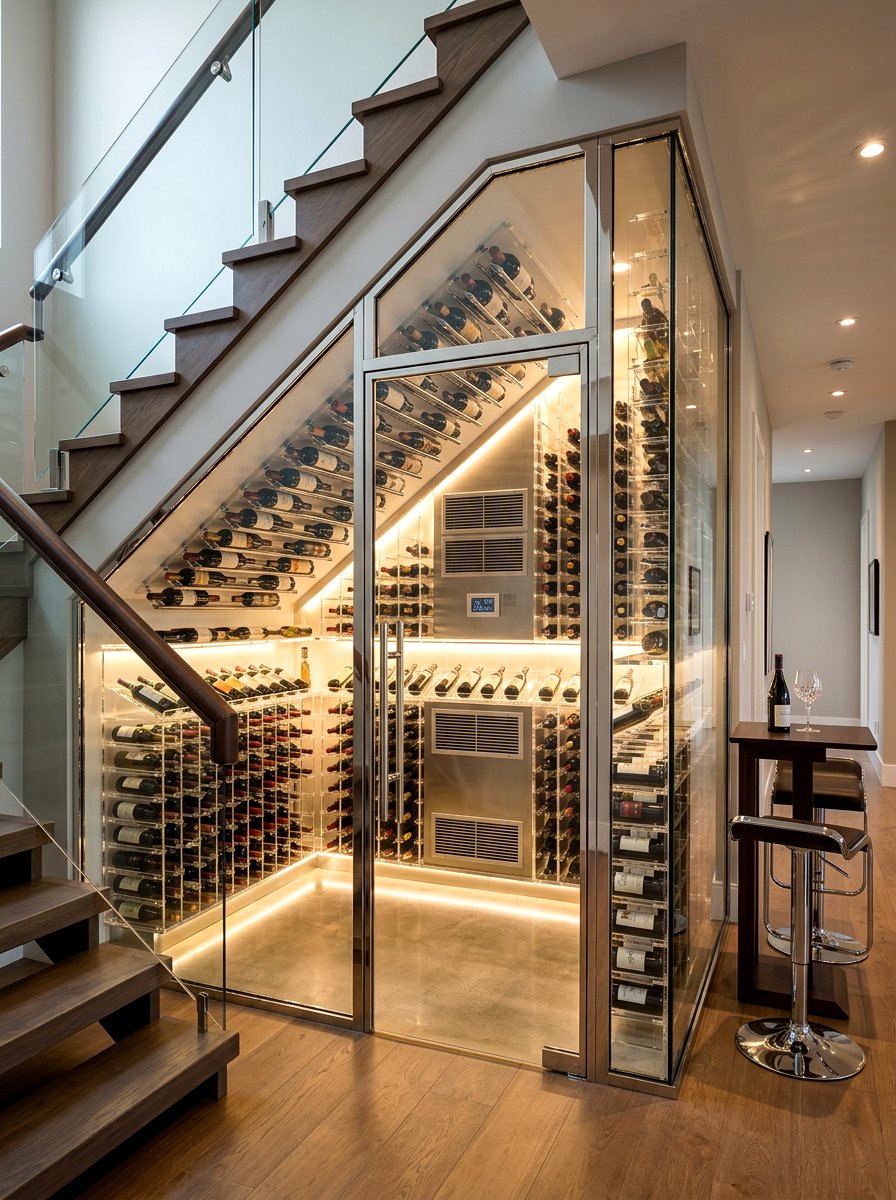 Contemporary Wine Storage Room - 30 under stairs wine nook ideas