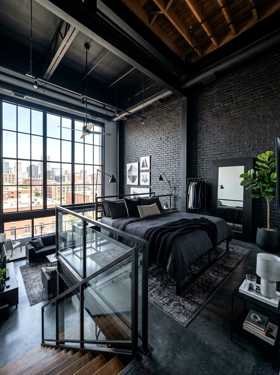 Contemporary black loft bedroom - 30 black bedroom ideas