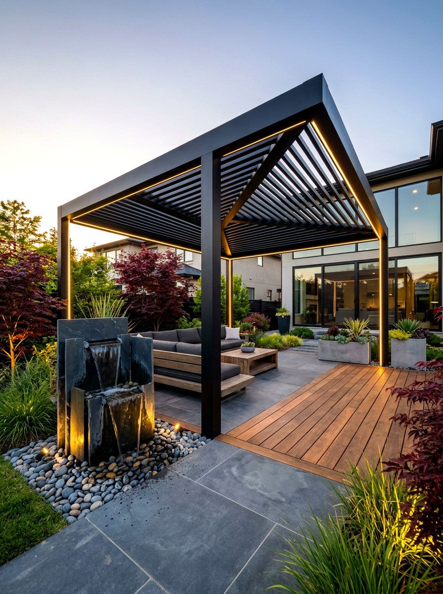 Contemporary black pergola - 30 black pergola ideas