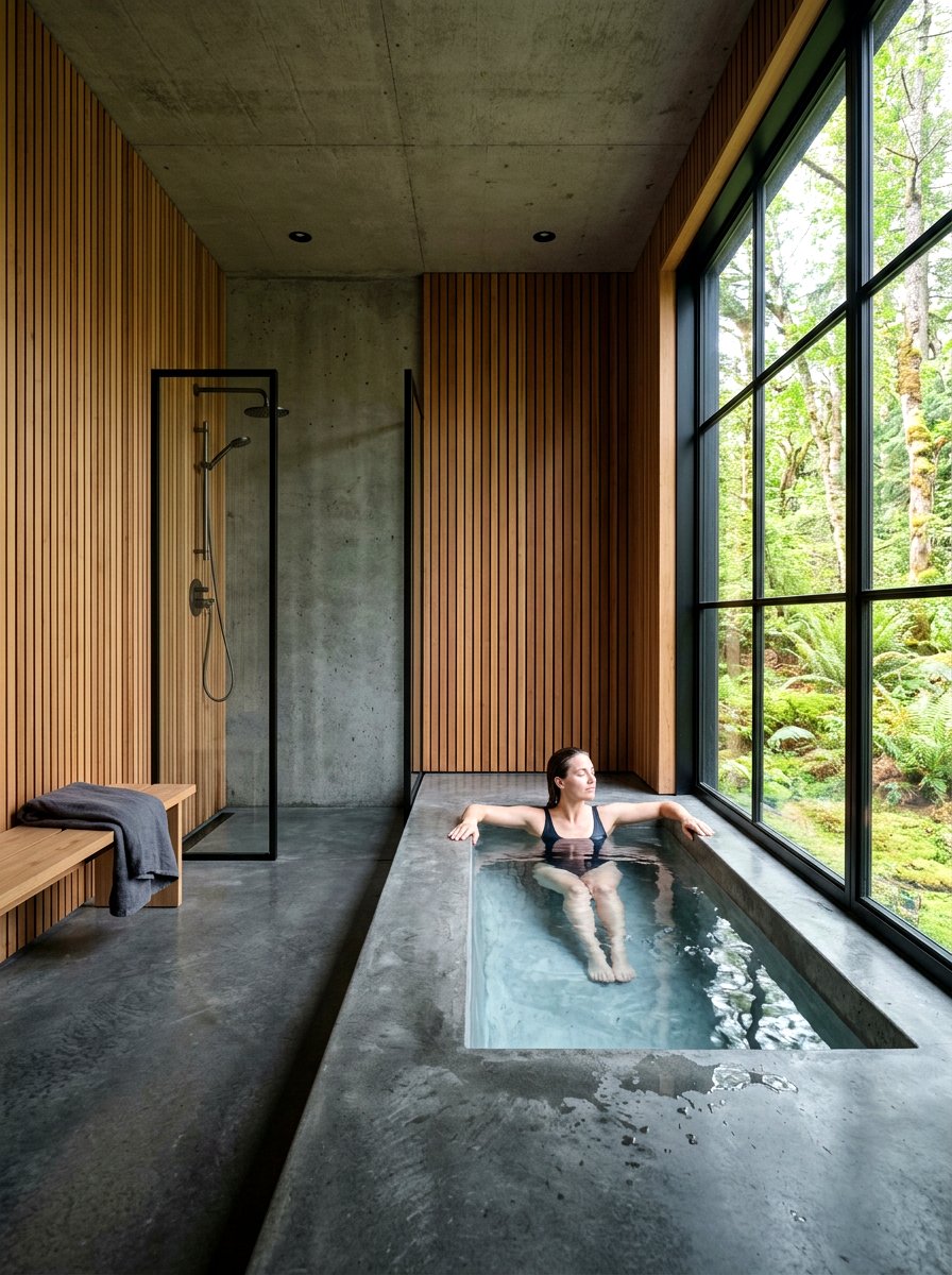 Contemporary concrete cold plunge - 30 cold plunge room ideas