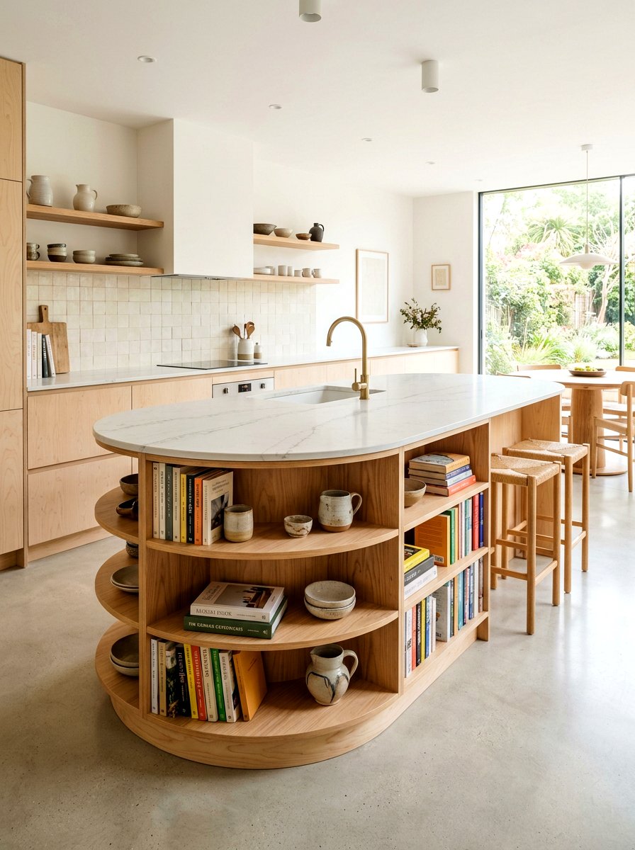 Contemporary curved kitchen island bookshelf - 30 island bookshelf ideas