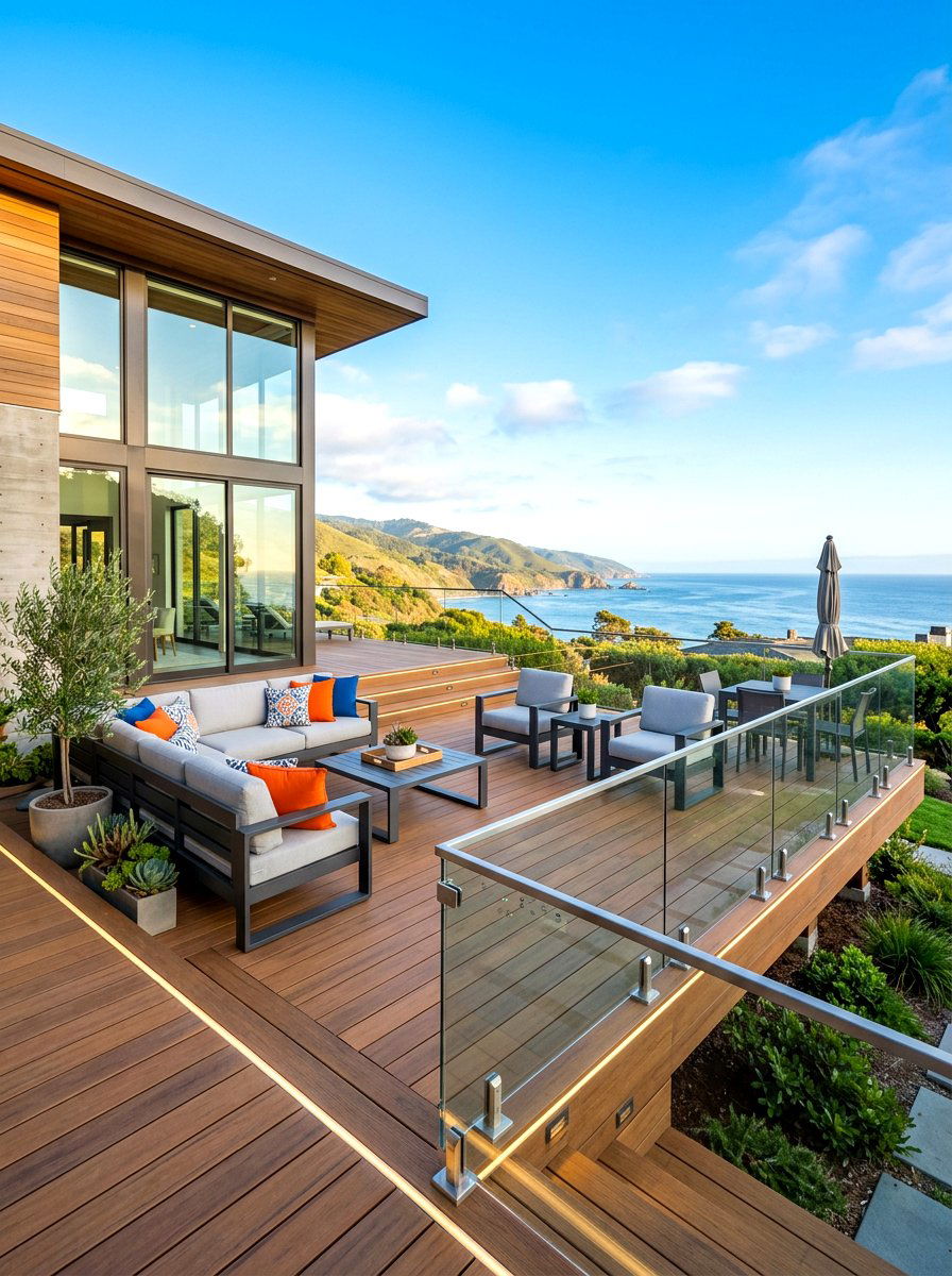 Contemporary deck with glass railings - 30 starlit patio hosting ideas