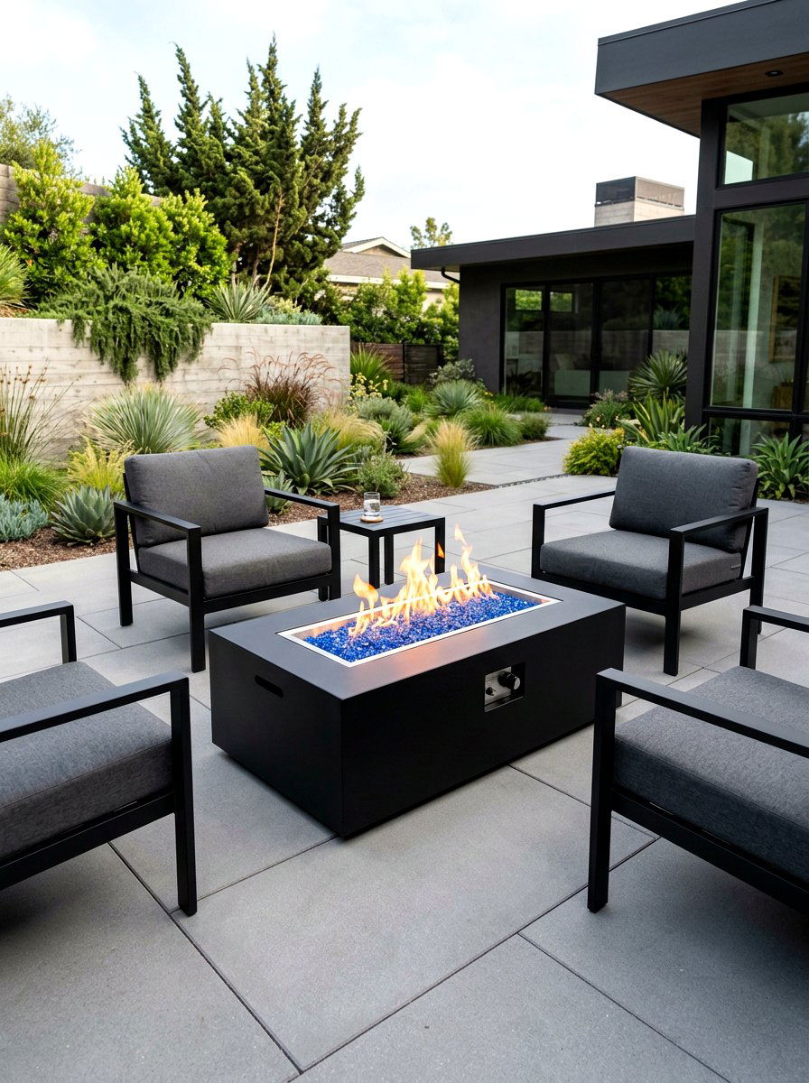Contemporary gas fire pit on pavers - 30 paver fire pit patio ideas