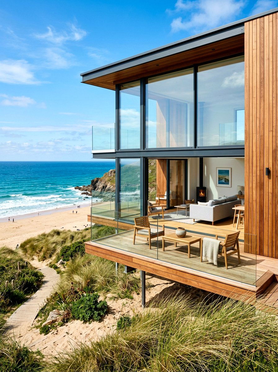 Contemporary glass and wood beach house - 30 coastal exterior ideas