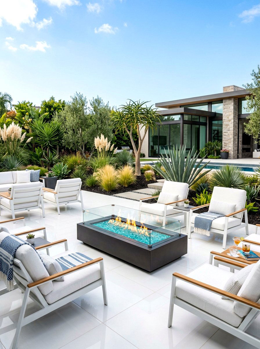 Contemporary glass fire pit - 30 gas fire lounge patio ideas