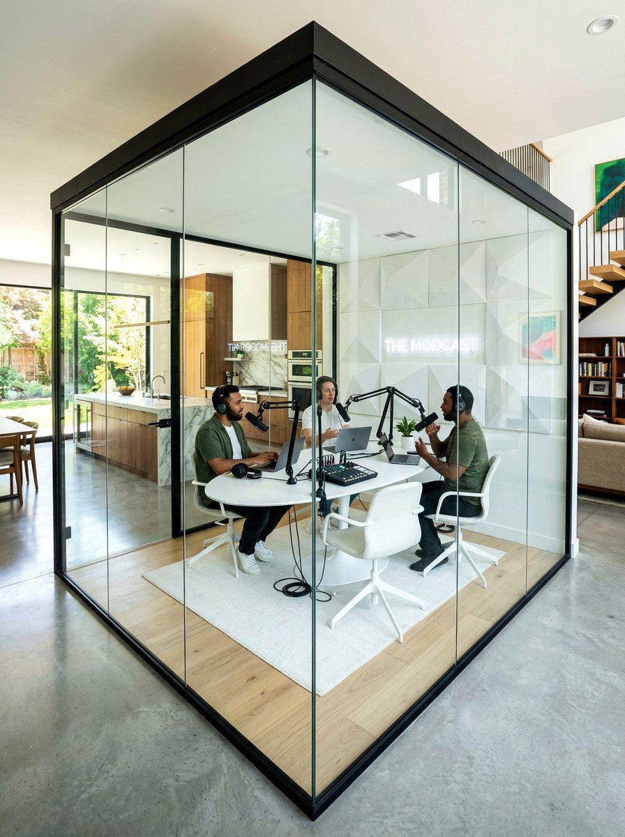 Contemporary glass podcast room - 30 podcast room ideas