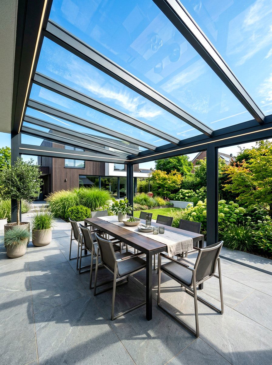 Contemporary glass roof pergola - 30 patio pergola ideas