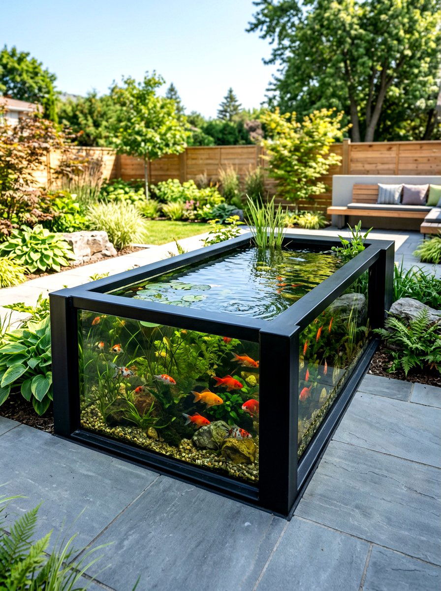 Contemporary glass wall pond - 30 small pond ideas