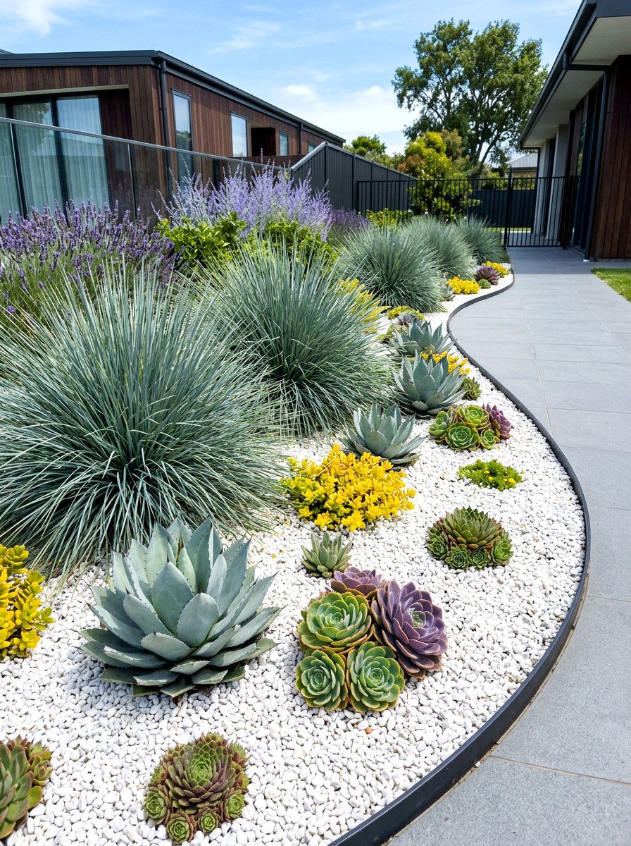 Contemporary gravel garden border - 30 backyard border planting ideas