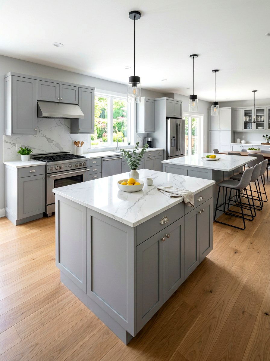 Contemporary gray kitchen islands - 30 double island kitchen ideas