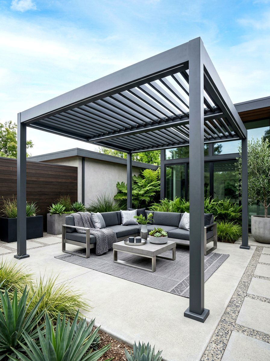 Contemporary gray louvered pergola - 30 louvered pergola ideas