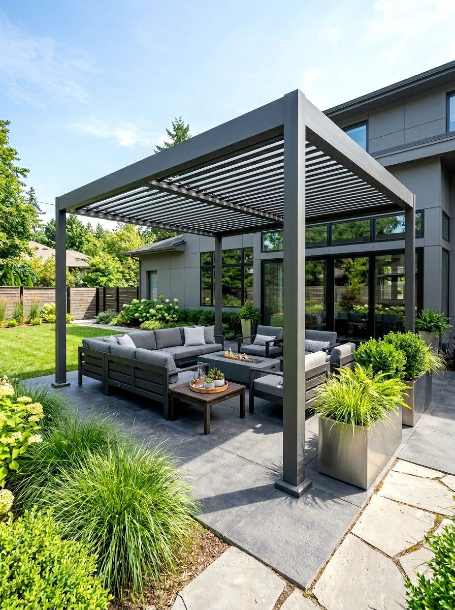 Contemporary gray pergola - 30 pergola ideas