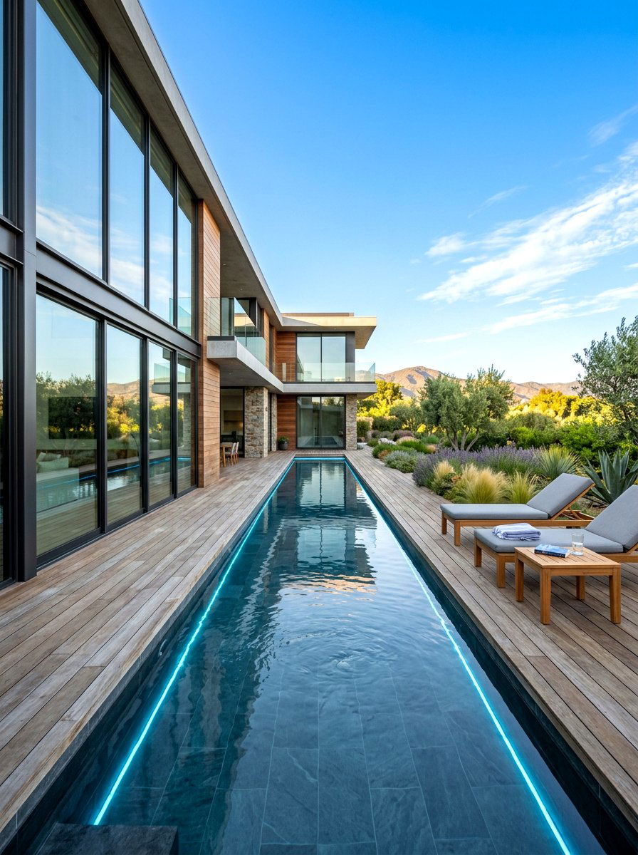 Contemporary lap pool - 30 backyard oasis pool ideas
