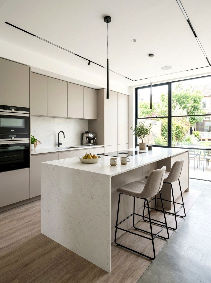 Contemporary latte kitchen waterfall island - 30 latte color kitchen ideas