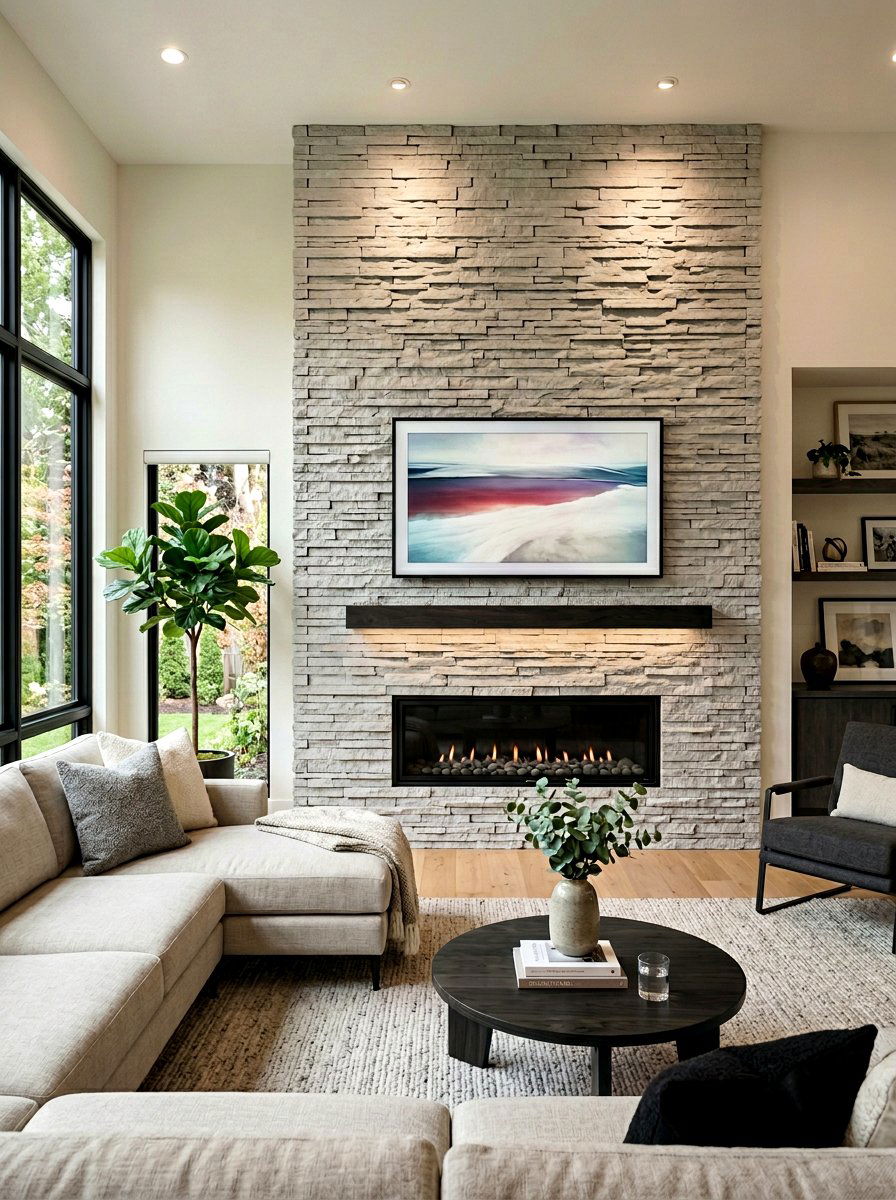 Contemporary ledge stone fireplace - 30 stone fireplace ideas