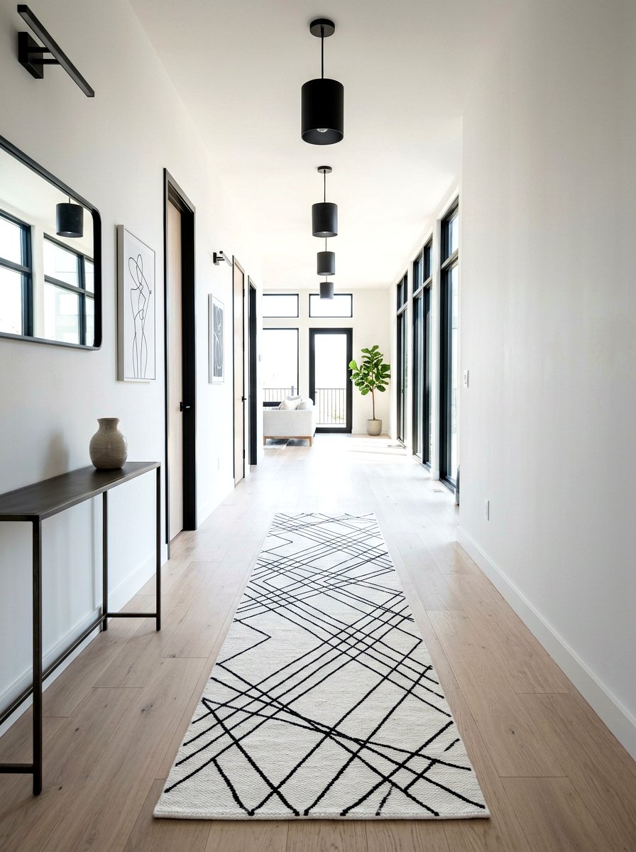 Contemporary line runner - 30 narrow hallway runner ideas