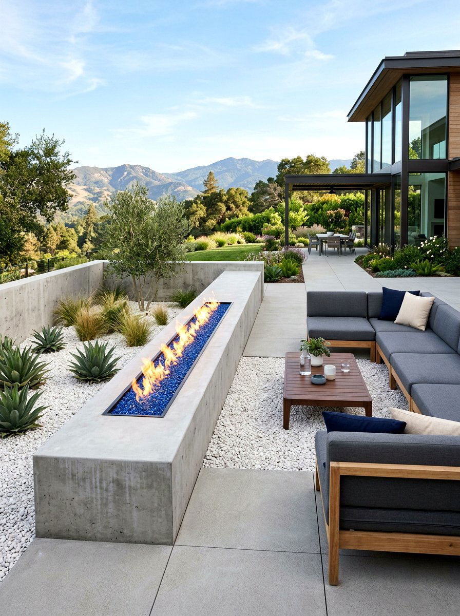 Contemporary linear fire feature - 30 outdoor fireplace ideas