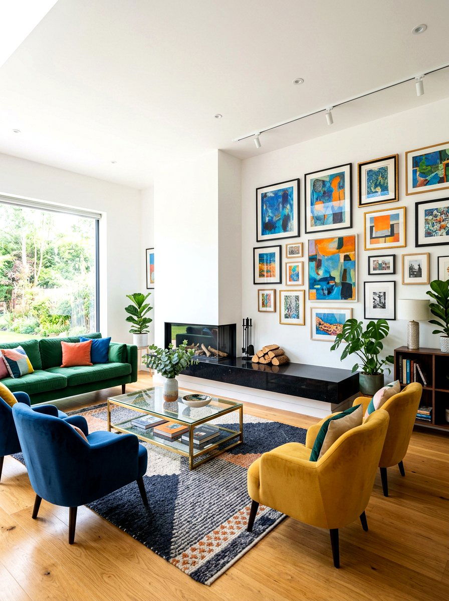 Contemporary living room fireplace and art - 30 off center fireplace ideas