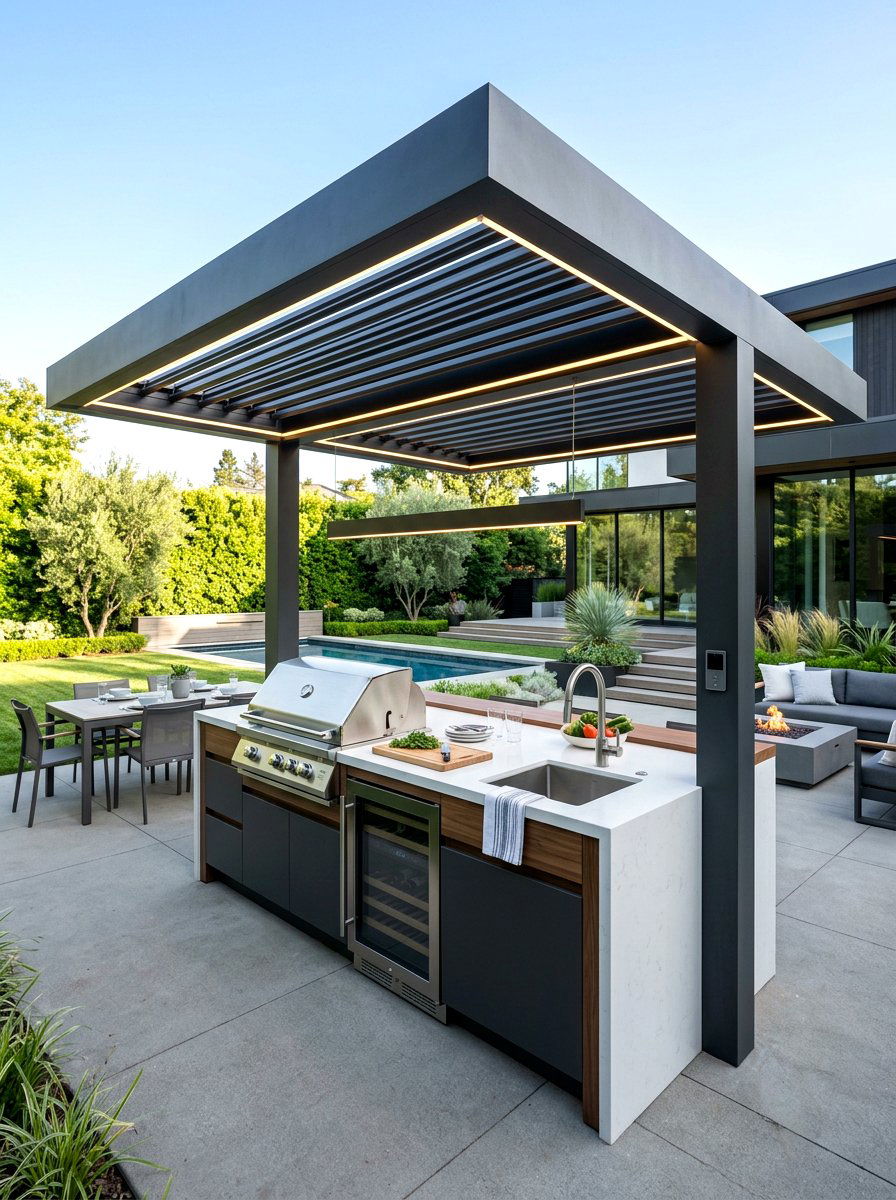 Contemporary louvered pergola kitchen - 30 pergola with kitchen ideas