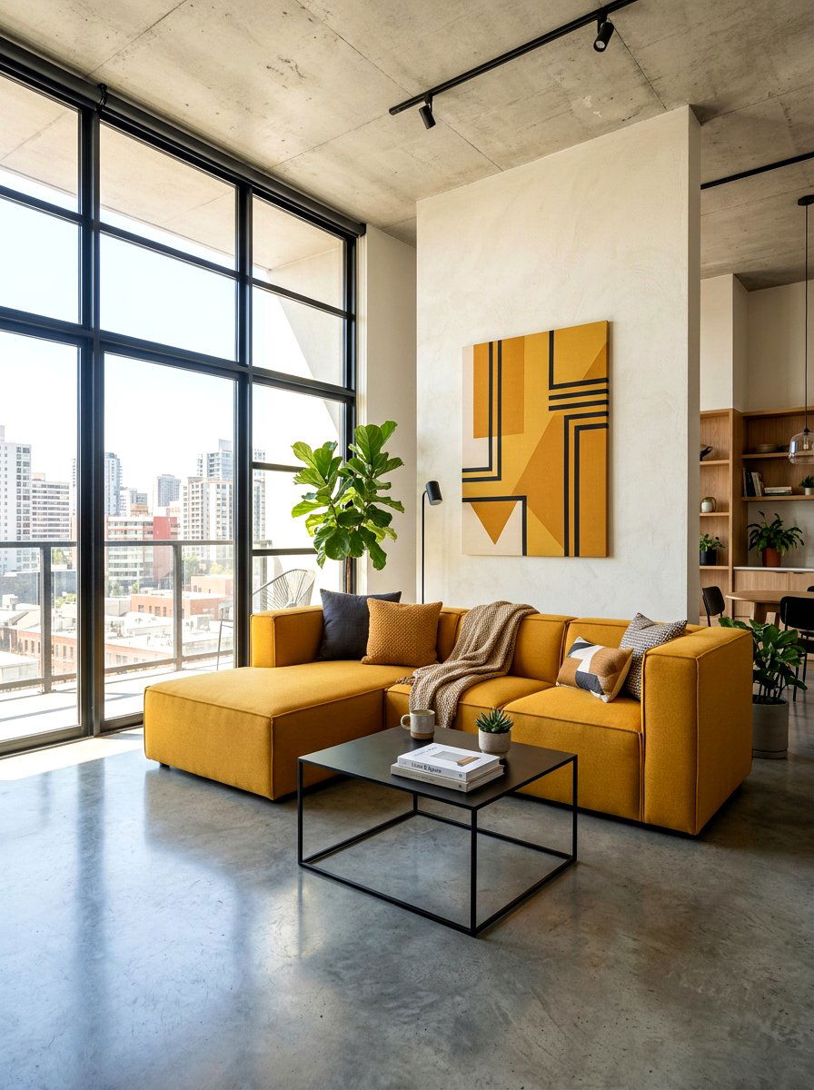 Contemporary ochre lines - 30 ochre living room ideas