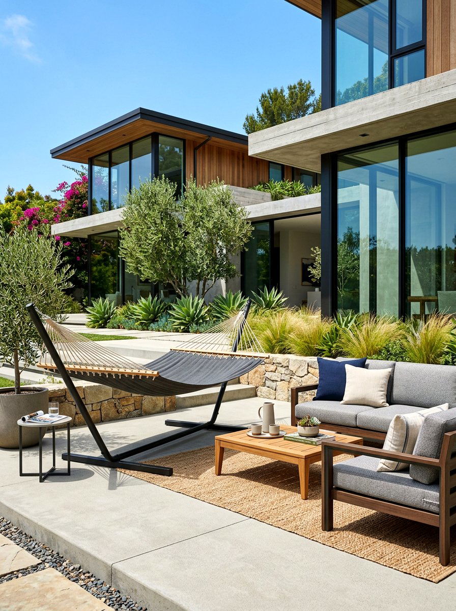 Contemporary patio hammock lounge - 30 hammock garden corner ideas