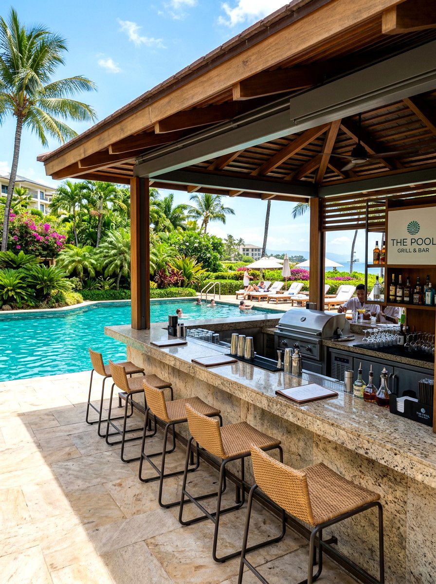 Contemporary poolside grill bar - 30 patio cooking area ideas