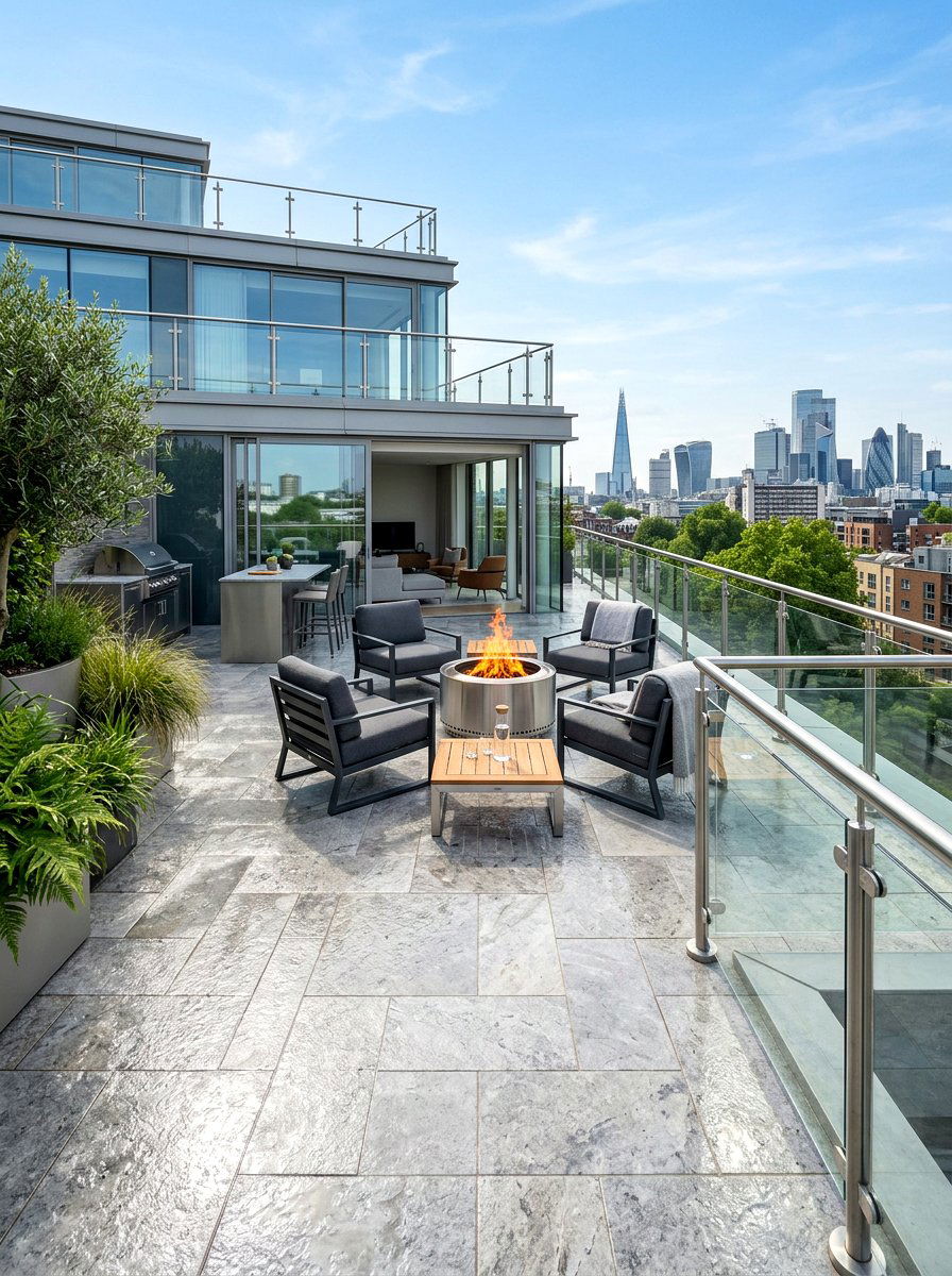 Contemporary silver limestone patio - 30 limestone backyard patio ideas