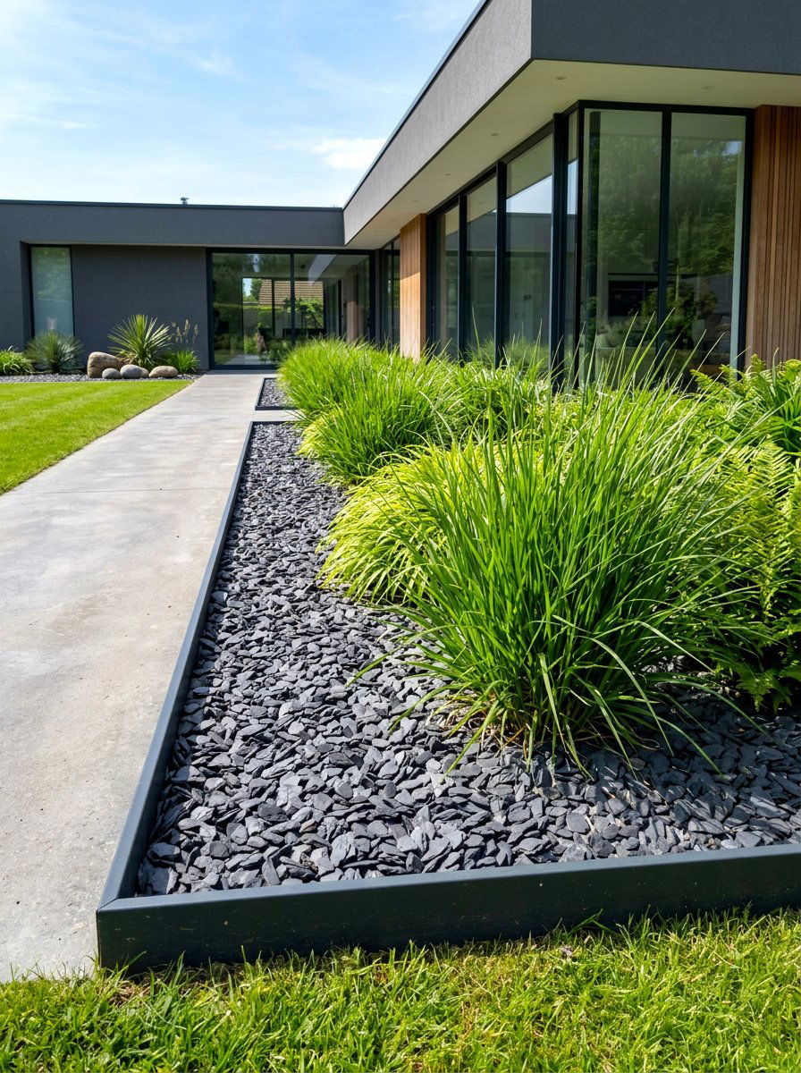 Contemporary slate border - 30 small front garden border ideas