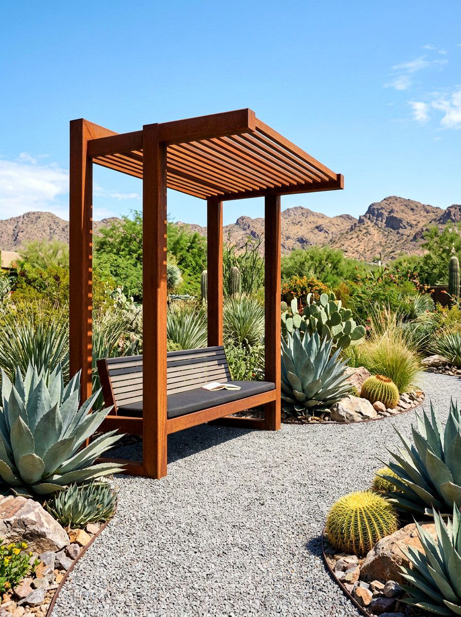 Contemporary steel arbor seat - 30 garden arbor seating ideas