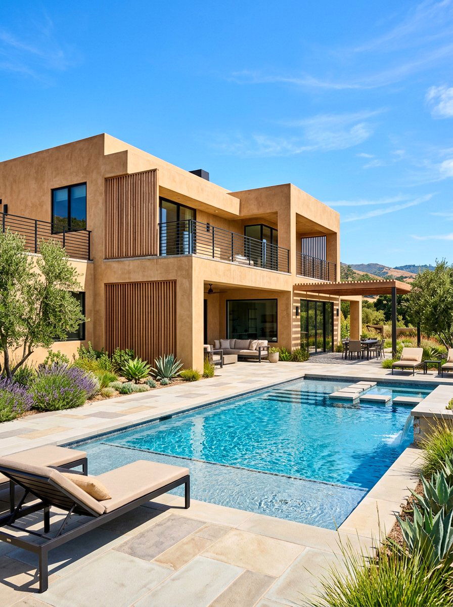 Contemporary tan stucco home - 30 clay stucco exterior ideas