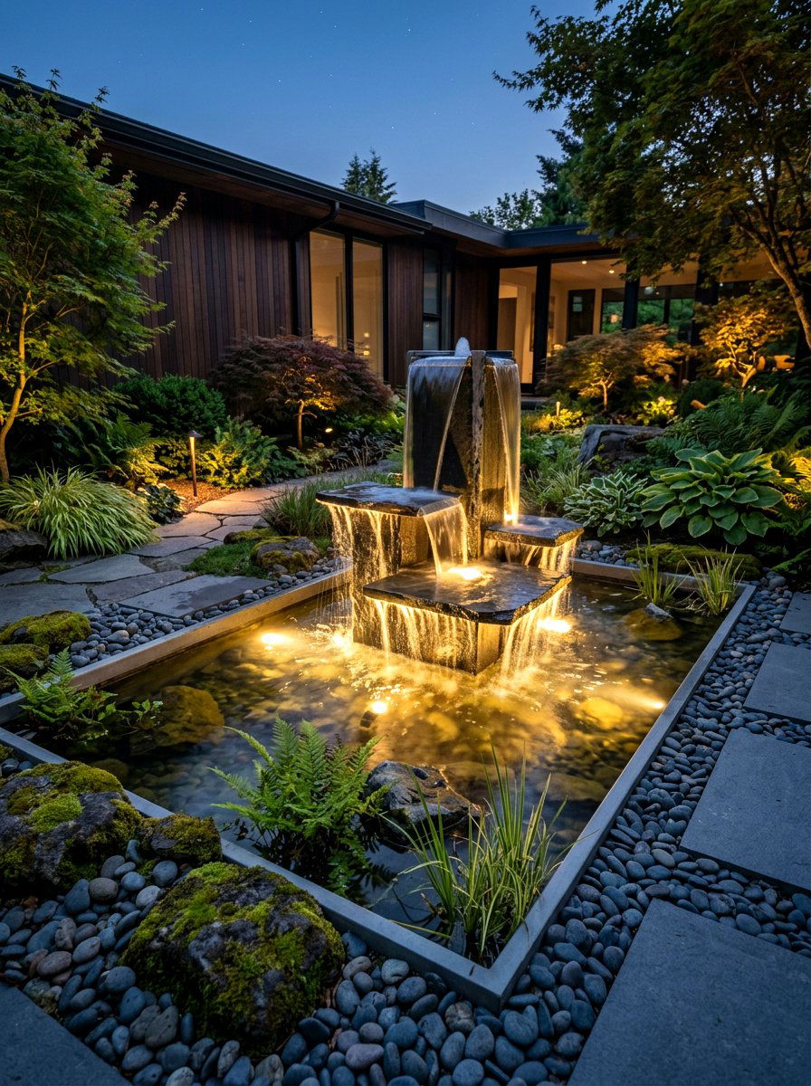 Contemporary water feature light - 30 modern outdoor lighting ideas
