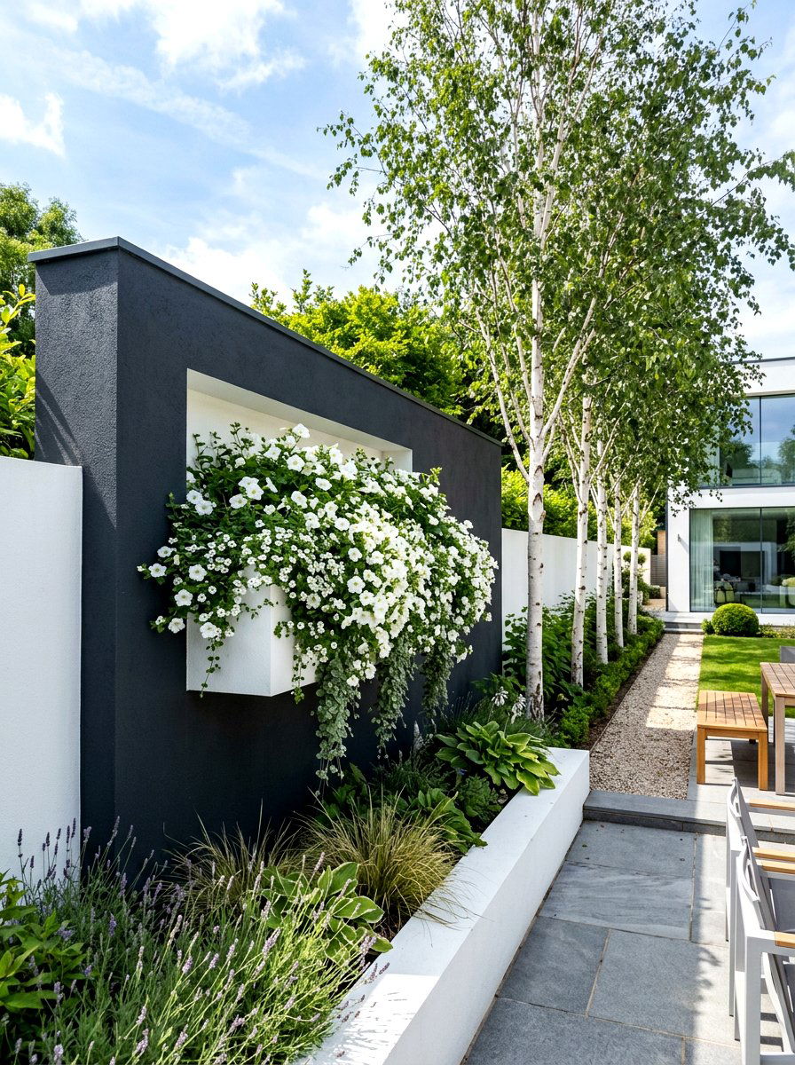 Contemporary white garden wall - 30 white garden border ideas
