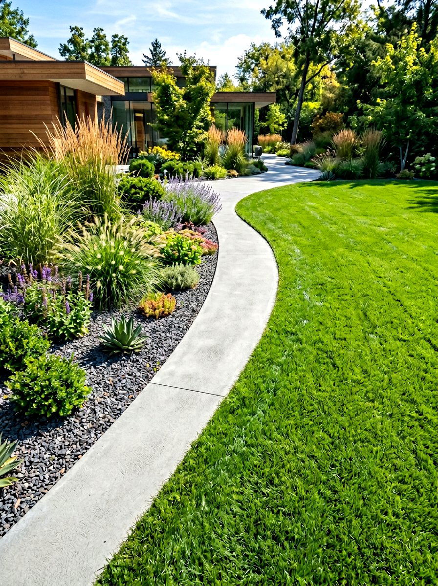 Continuous Mow Strip - 30 concrete garden border ideas