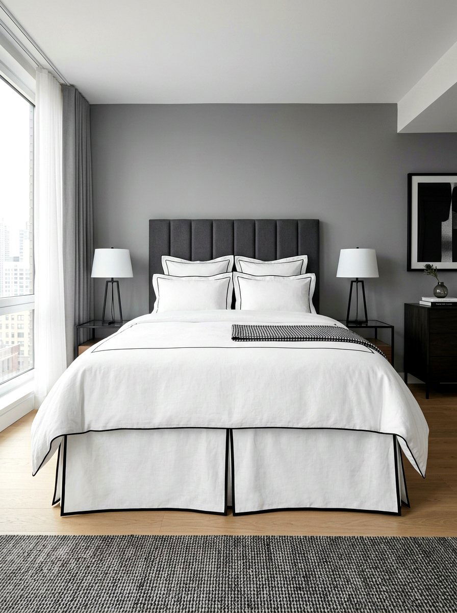 Contrast Piping Skirted Bed - 30 skirted bed ideas