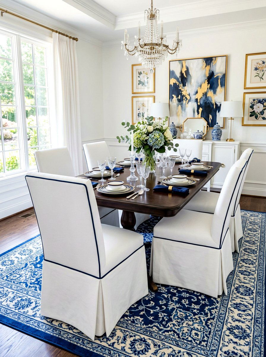 Contrast Piping Skirted Chair - 30 skirted dining chair ideas