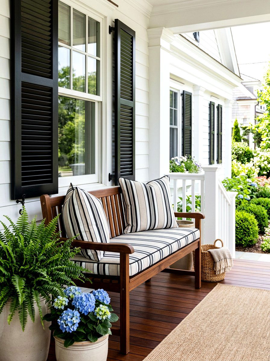 Contrast Piping Striped Porch Cushion - 30 striped outdoor cushion porch ideas