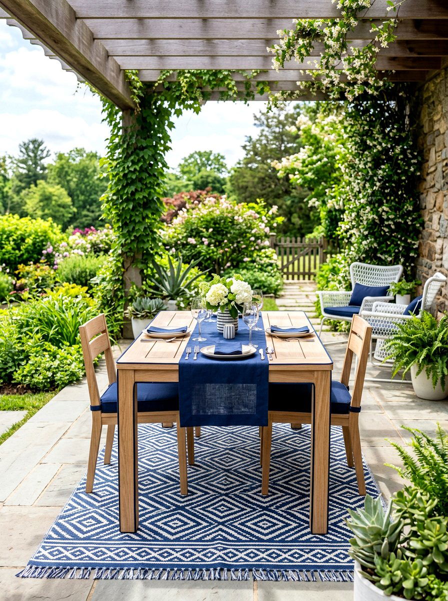 Contrast Piping Tailored Table - 30 porch skirted table ideas