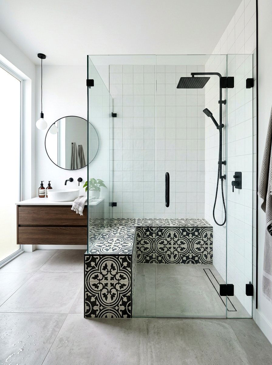 Contrast Tile Shower Bench - 30 shower bench styling ideas