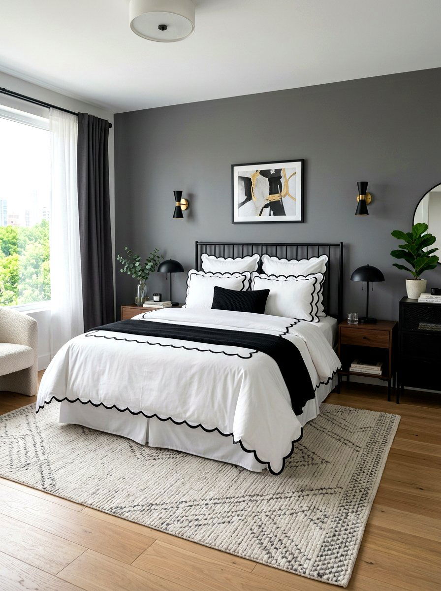 Contrast Trim Scalloped Bedding - 30 scalloped bedding ideas