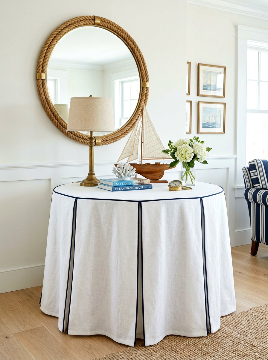 Contrast Welt Skirted Table - 30 skirted foyer table ideas