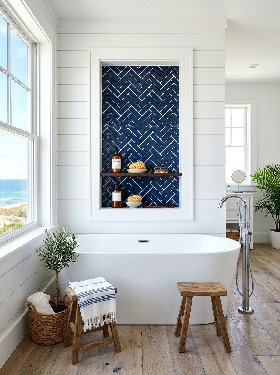 Contrast tile wall niche - 30 tub niche ideas