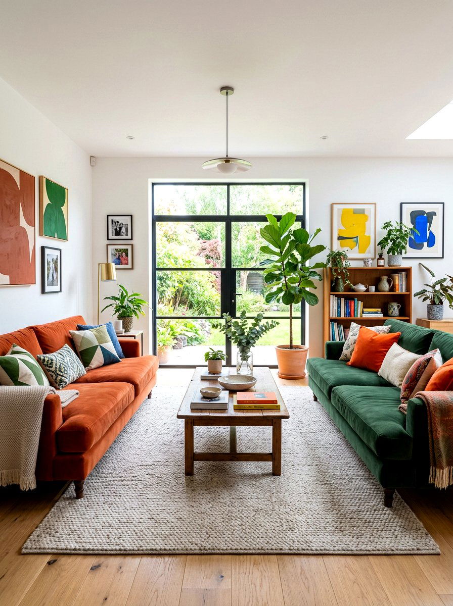 Contrasting Color Sofa Layout - 30 living room sofa pair ideas