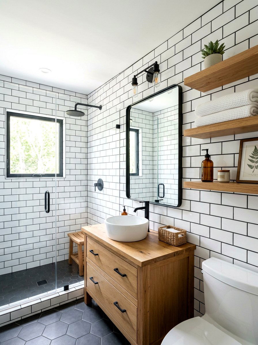 Contrasting Grout Subway Tile - 30 bathroom tile ideas