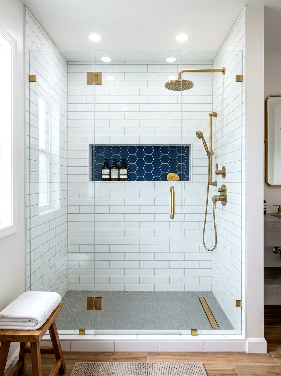 Contrasting Tile Shower Niche - 30 shower niche ideas