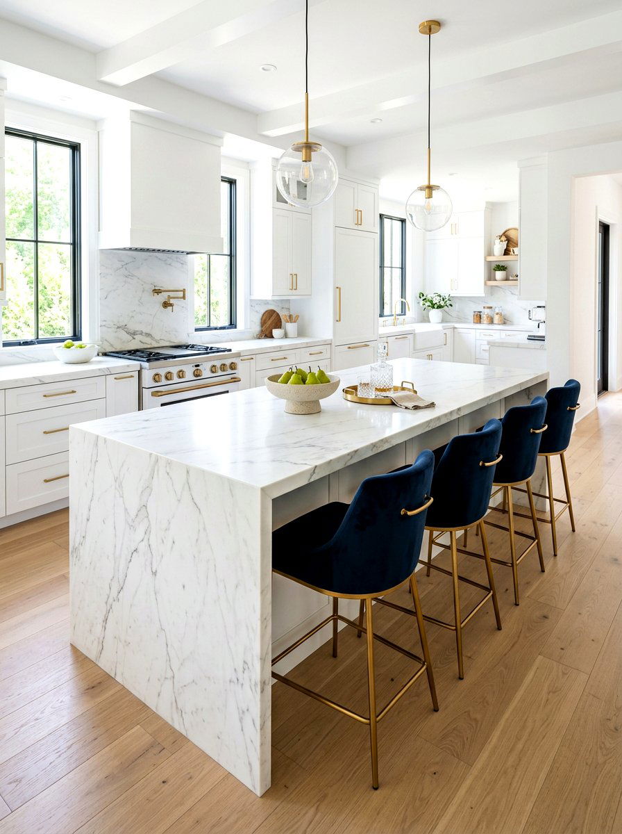 Contrasting Waterfall Island Chair Colors - 30 waterfall island seating ideas
