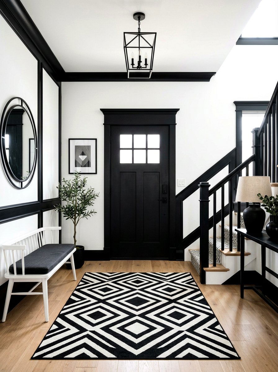 Contrasting trim and door - 30 foyer wall molding ideas