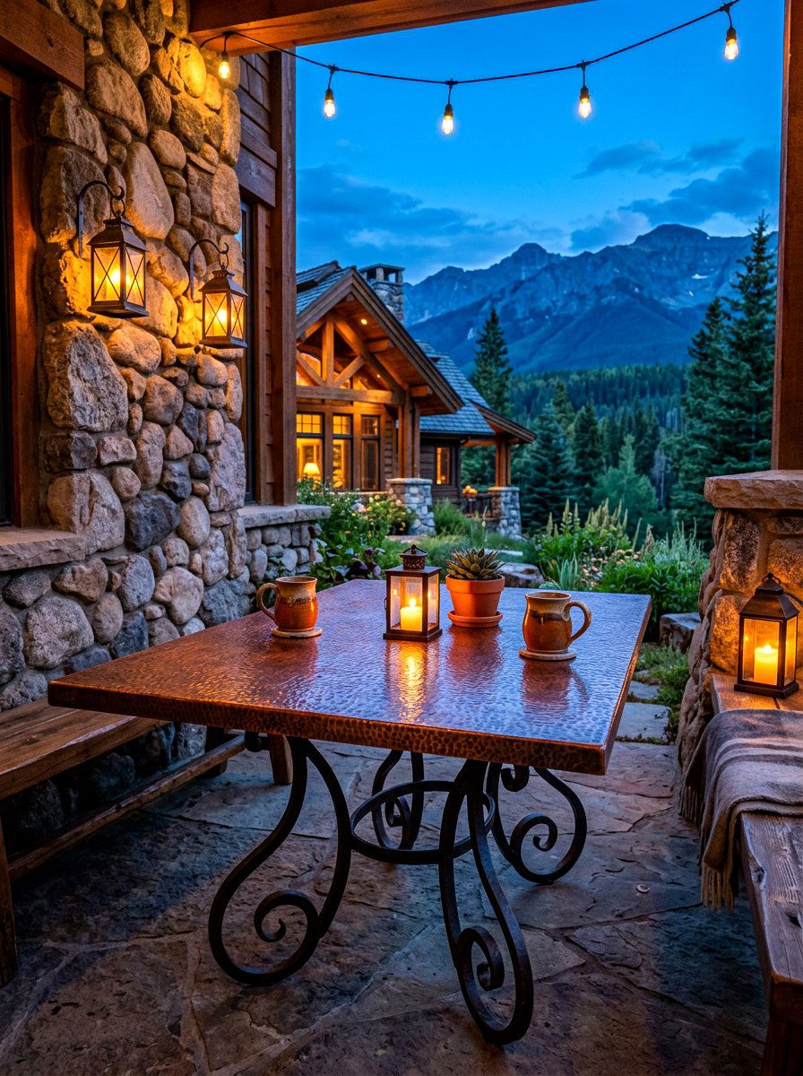 Copper Accent Garden Table - 30 rustic outdoor furniture ideas