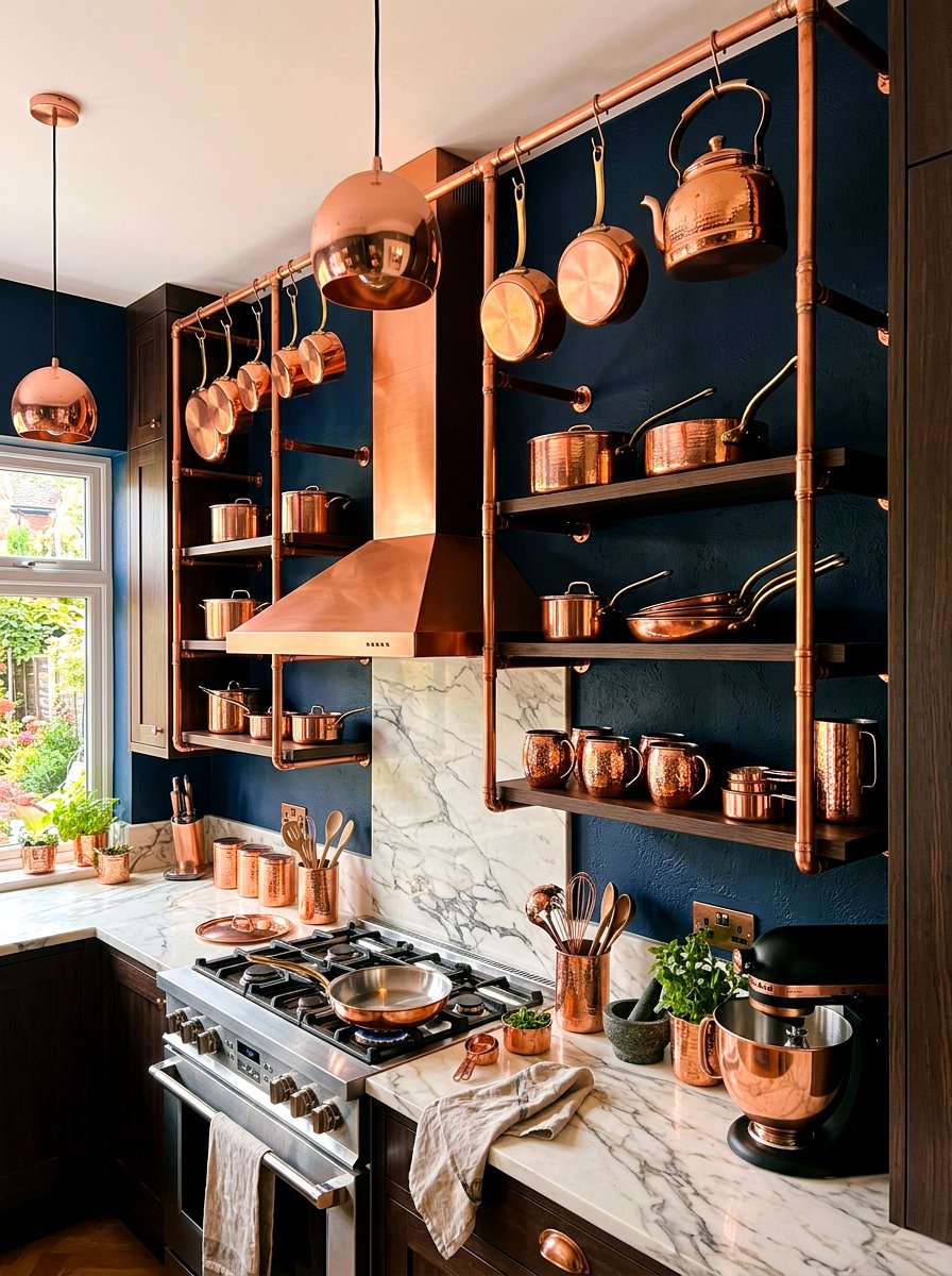 Copper Accent Kitchen Shelving - 30 kitchen open shelf styling ideas